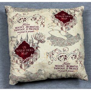Harry Potter Throw Pillow 12"X12" The Marauders Map Beige Black Red Square
